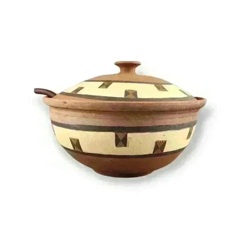 Hand Thrown Art Pottery Soup Tureen & Bowls Gabane, Botswana African Tribal Art - Picture 4 of 11